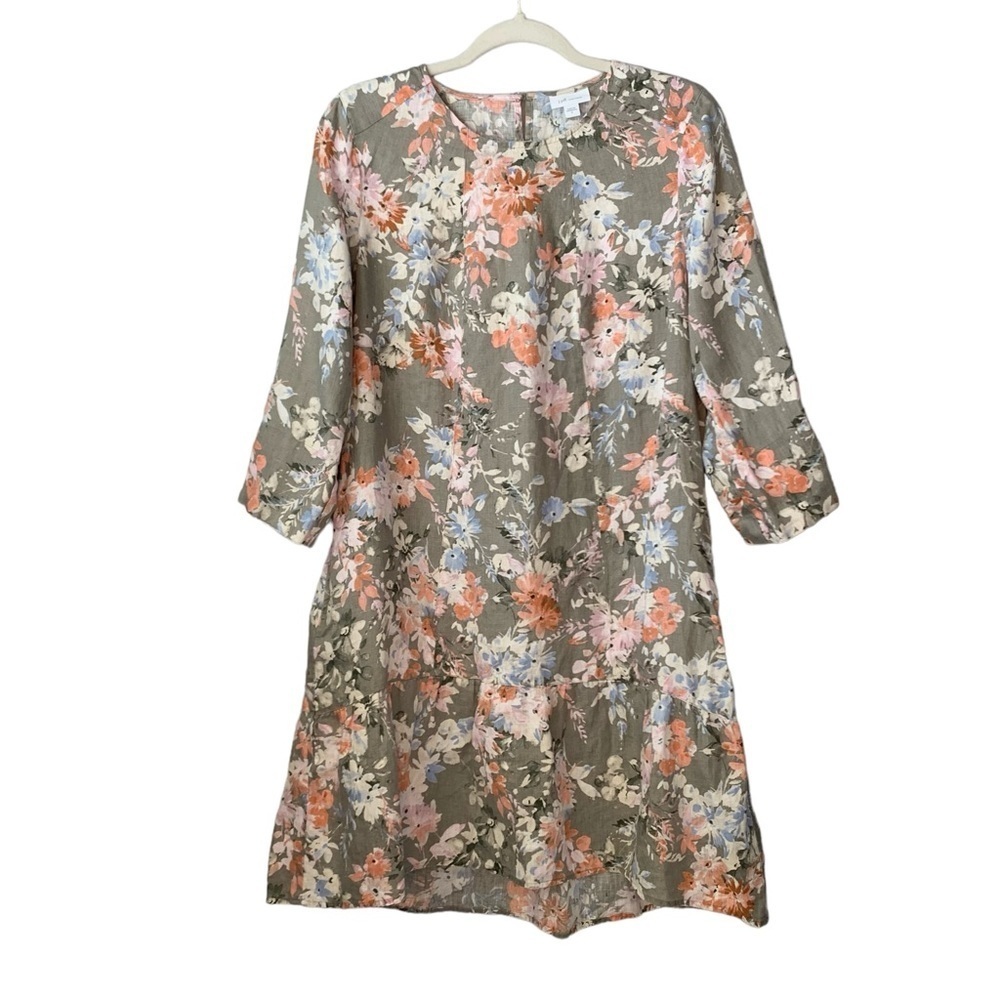 J. Jill Love Linen line grey‎ floral dress. Size S
